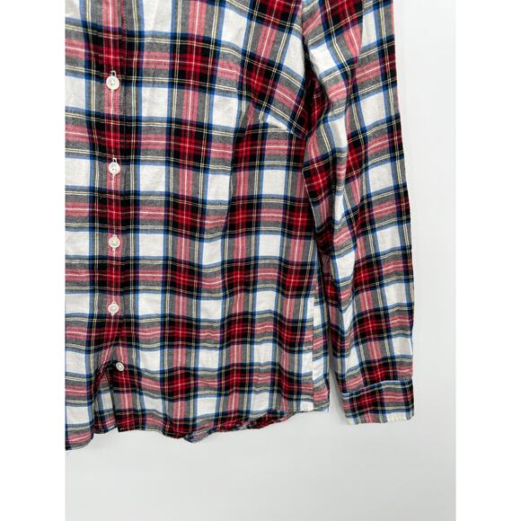 J.Crew Factory Womens Red Plaid Ruffle Collar Button Front Shirt Size XS Fall - Picture 3 of 9